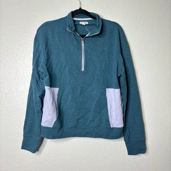 Pact Studio Quarter Zip Lightweight Sweater Green Grape Leaf/Wild Orchid Medium - Picture 2 of 5